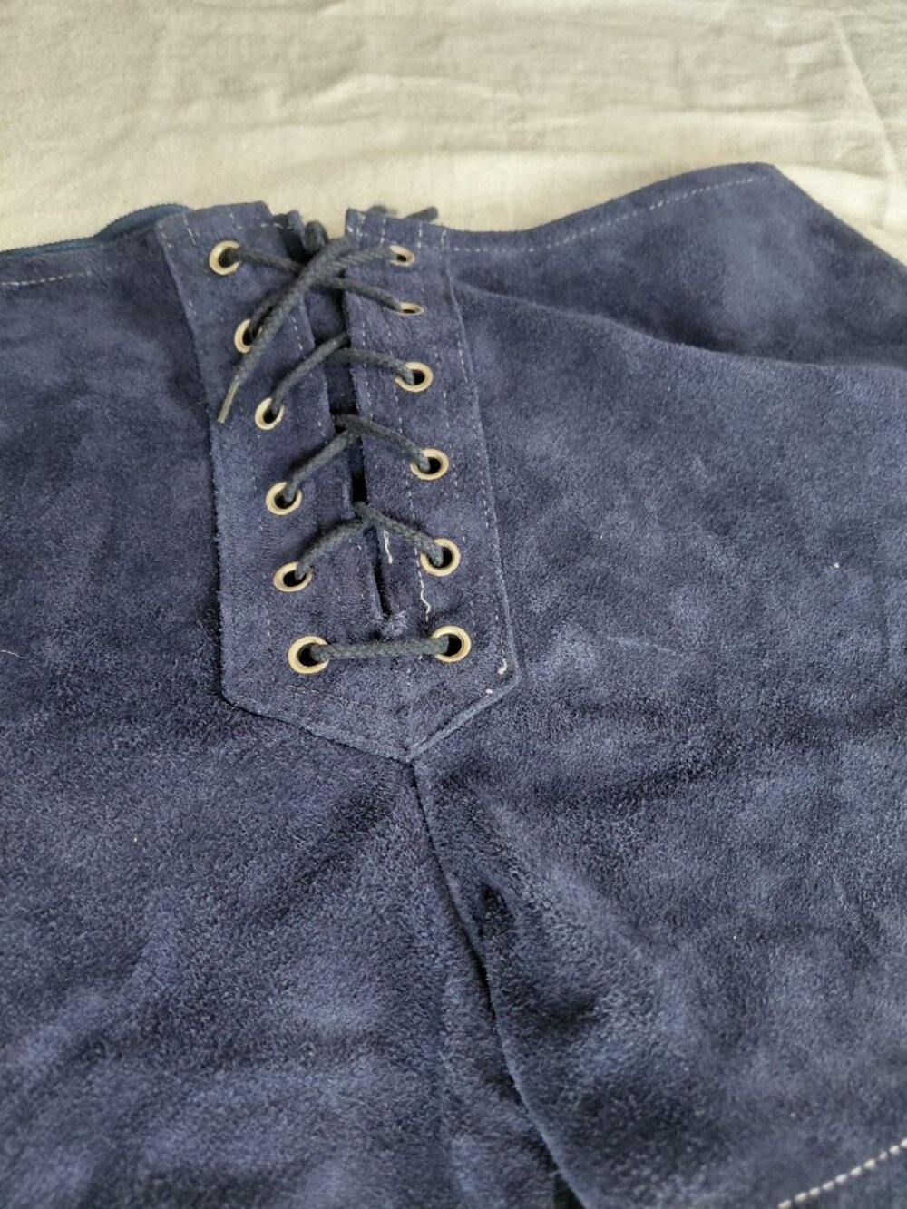 Vintage 60s 70s REAL Blue Suede Lace Up Hot Pants Grommet Shorts - Picture 2 of 12